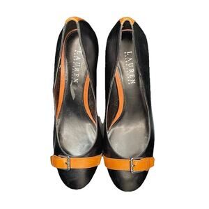 Lauren Ralph Lauren Saffron Leather Round Toe Classic Pump Black Brown Sz 8B